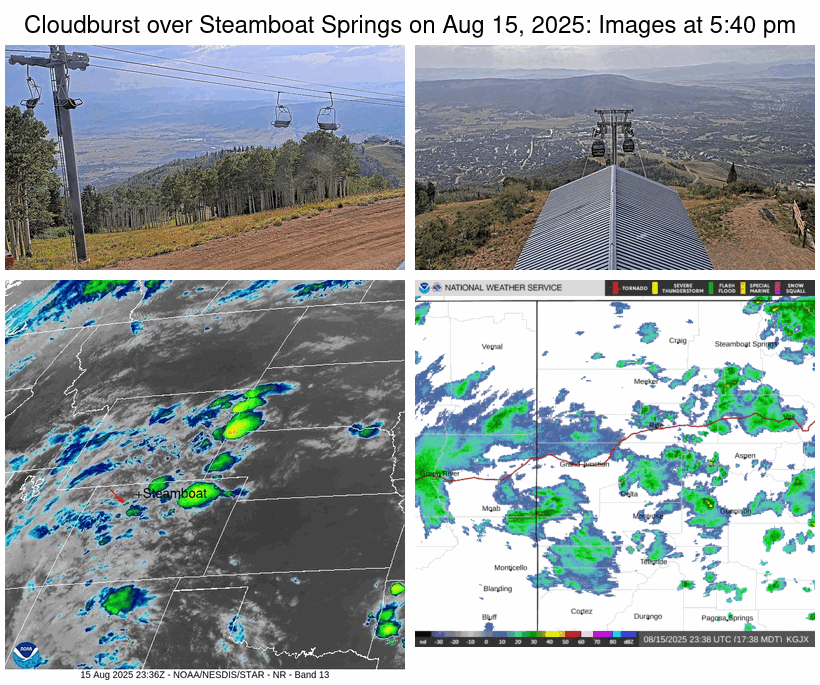 Montage of cloudburst over Steamboat Springs on Aug 15 2025 at 6:40pm