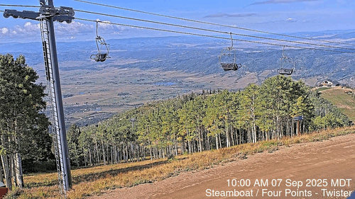 Time lapse between 7 September and 7 October 2025 from the Steamboat Four Points cam at 9,716' looking down Twister