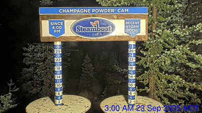 First Snow at Steamboat which left 3" at the Powdercam at the top of Sunshine Peak at 10,384’