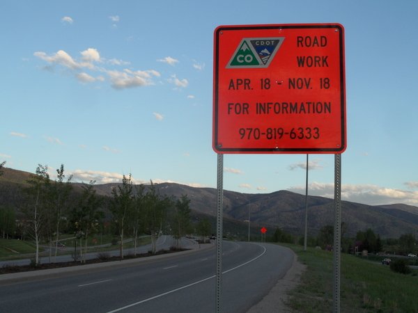 Ski season - Steamboat Springs CDOT Rabbit Ears construction sign