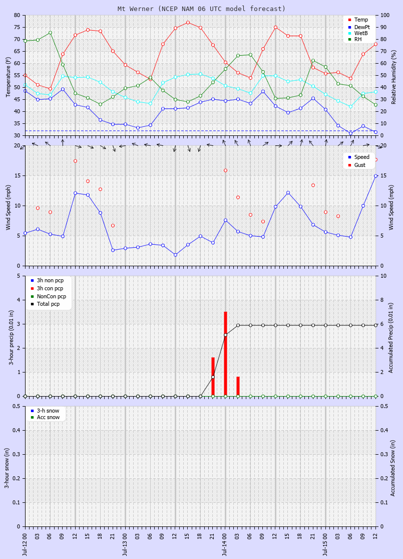 Click to enlarge the CAIC forecast for the Steamboat Ski Area at the top of Mt. Werner Latest NAM forecast