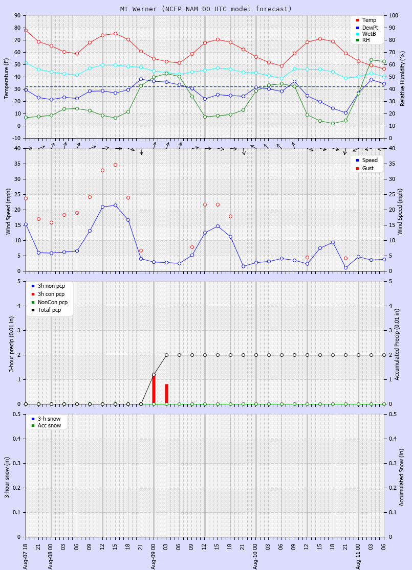 Click to enlarge the CAIC forecast for the Steamboat Ski Area at the top of Mt. Werner Latest NAM forecast