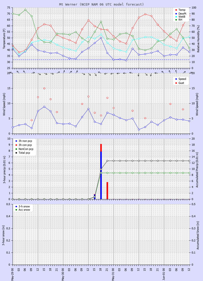 Click to enlarge the CAIC forecast for the Steamboat Ski Area at the top of Mt. Werner Latest NAM forecast