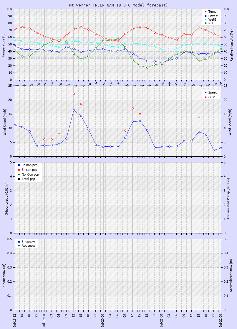 Click to enlarge the CAIC forecast for the Steamboat Ski Area at the top of Mt. Werner Latest NAM forecast
