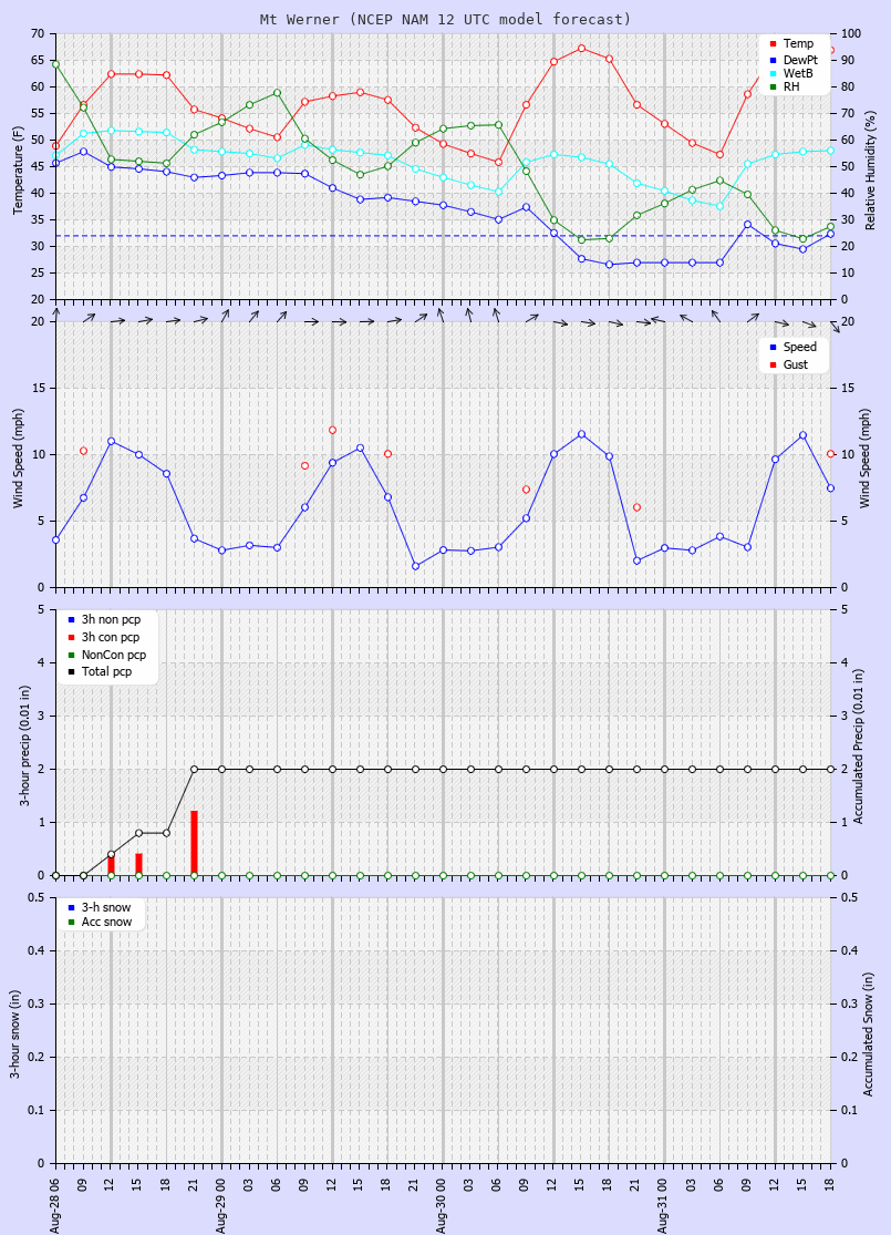 Click to enlarge the CAIC forecast for the Steamboat Ski Area at the top of Mt. Werner Latest NAM forecast