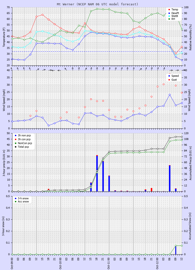 Click to enlarge the CAIC forecast for the Steamboat Ski Area at the top of Mt. Werner Latest NAM forecast