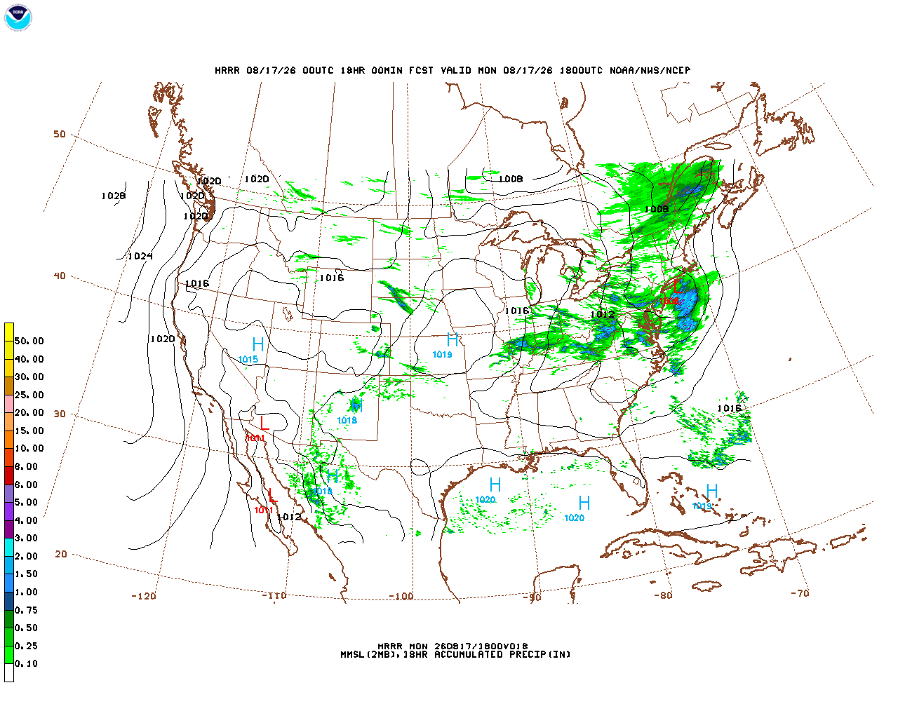 Click to enlarge the hourly precipitation forecast Latest 18 hour total precipitation forecast