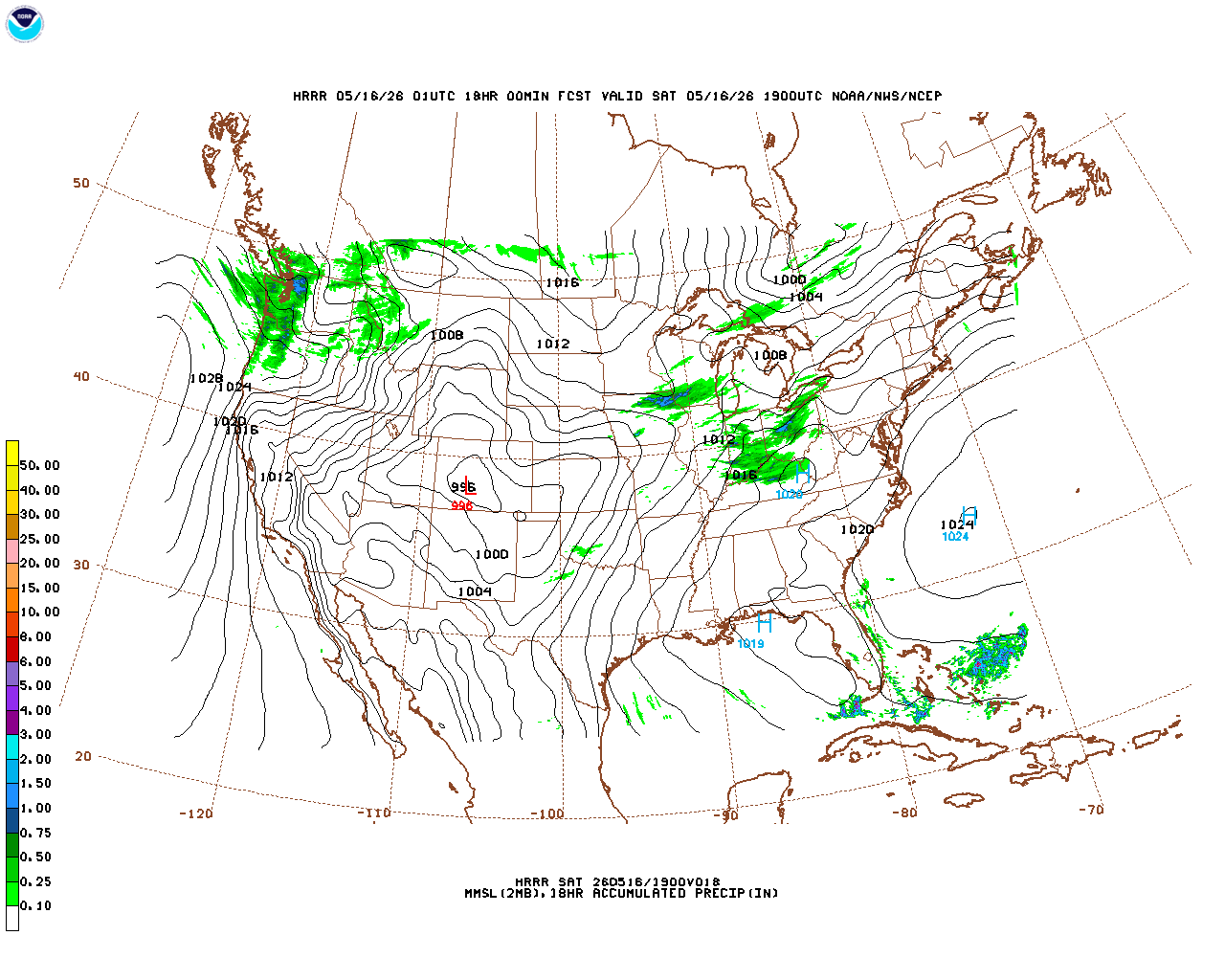Latest 18 hour total precipitation forecast