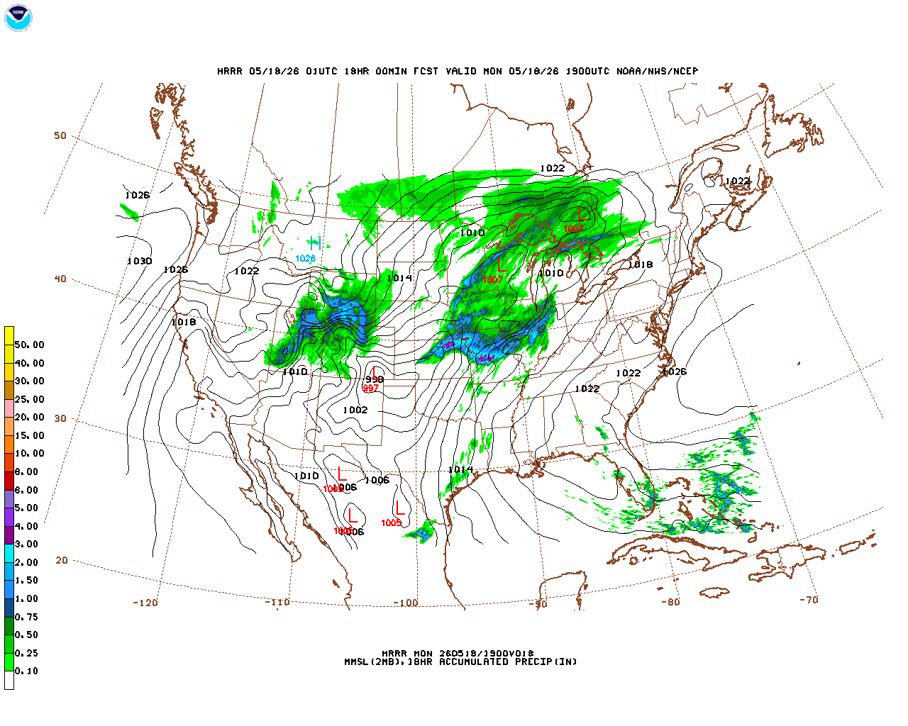 Latest 18 hour total precipitation forecast