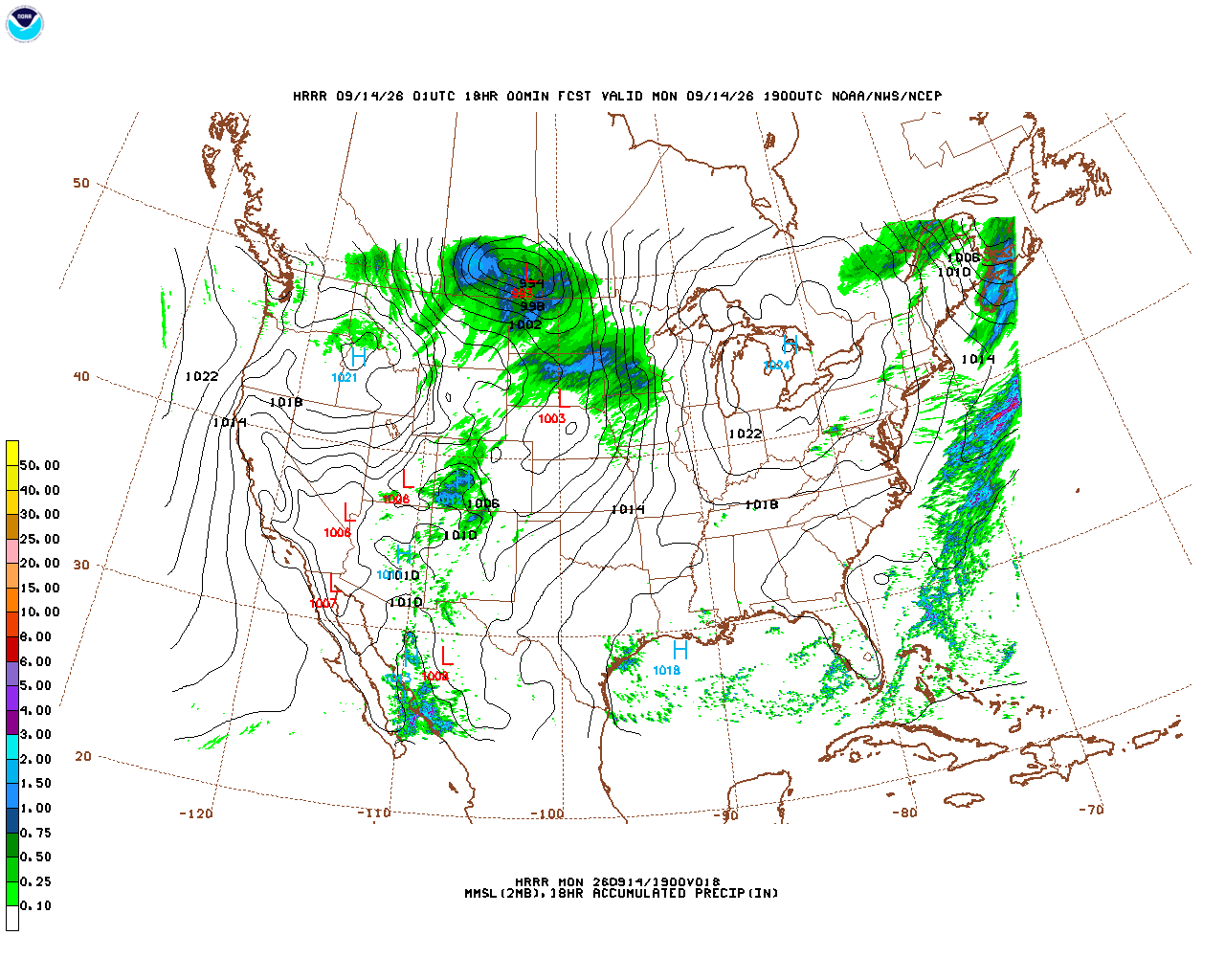 Latest 18 hour total precipitation forecast