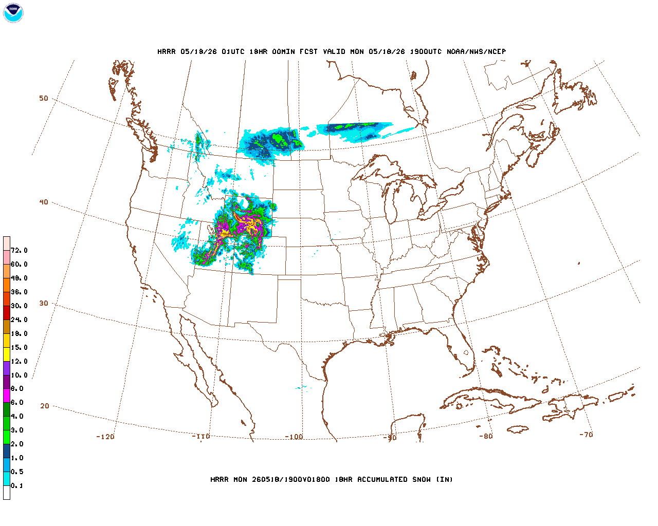 Latest 18 hour total precipitation forecast