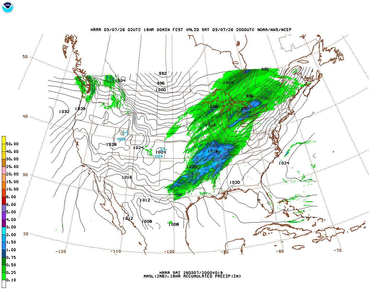 Latest 18 hour total precipitation forecast