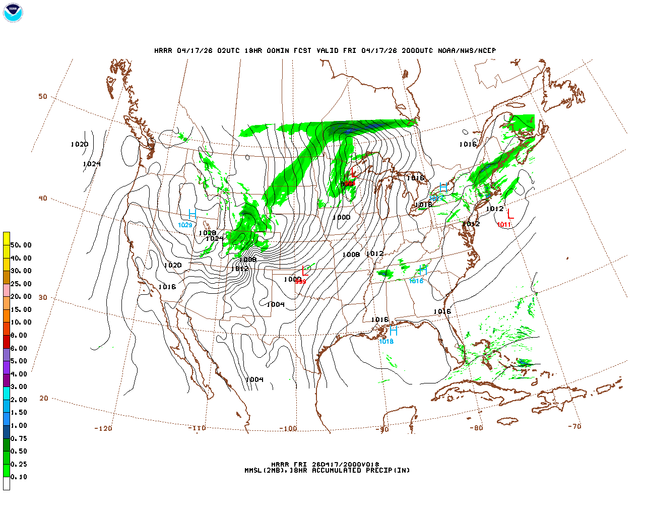 Latest 18 hour total precipitation forecast