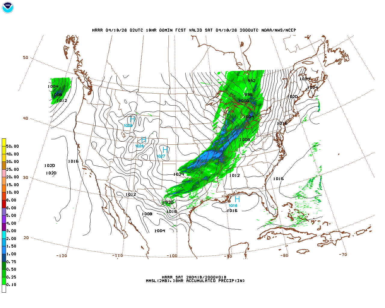 Latest 18 hour total precipitation forecast