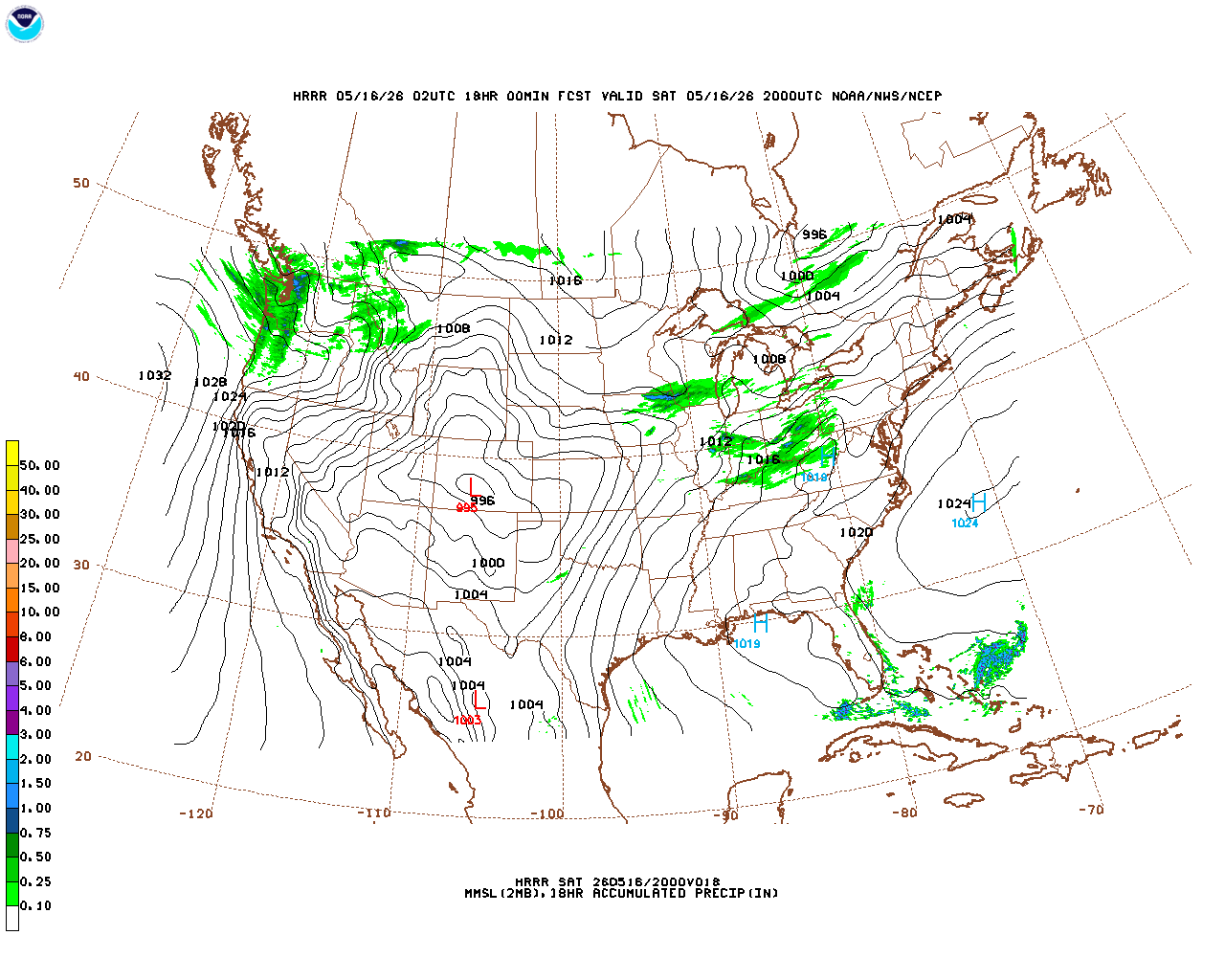 Latest 18 hour total precipitation forecast