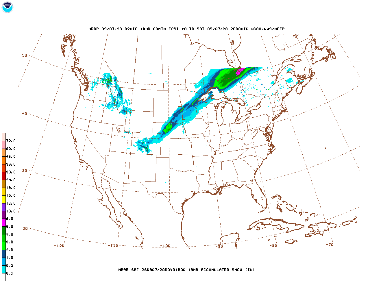 Latest 18 hour total precipitation forecast