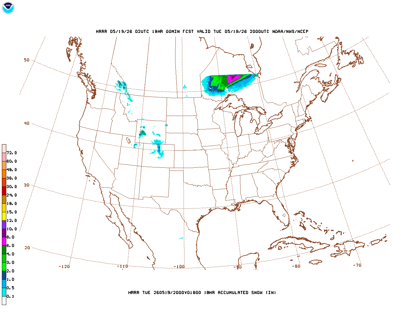 Latest 18 hour total precipitation forecast