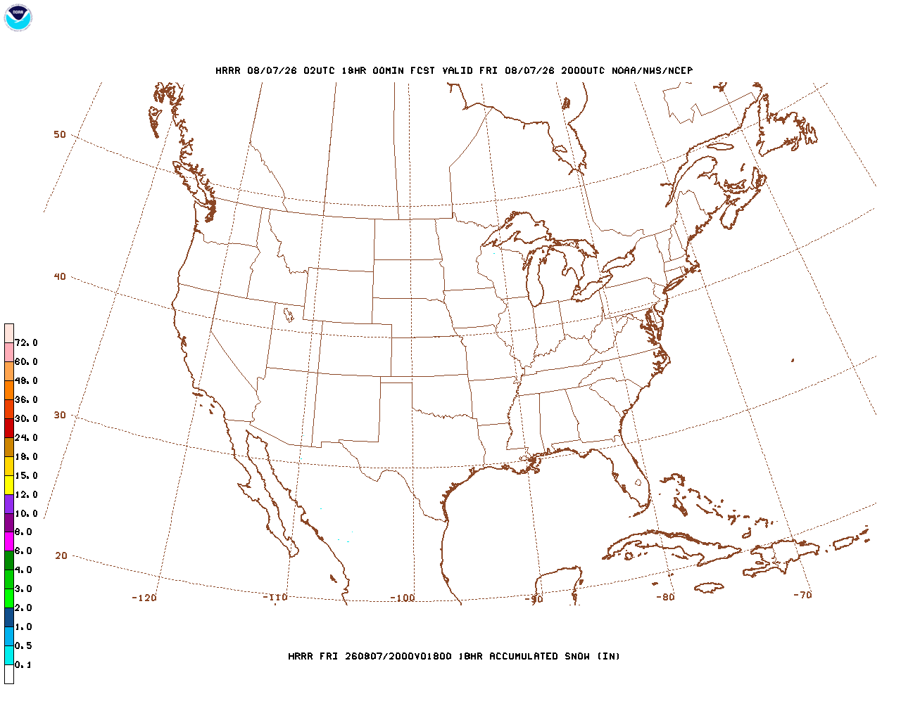 Click to enlarge the hourly snow forecast Latest 18 hour total precipitation forecast