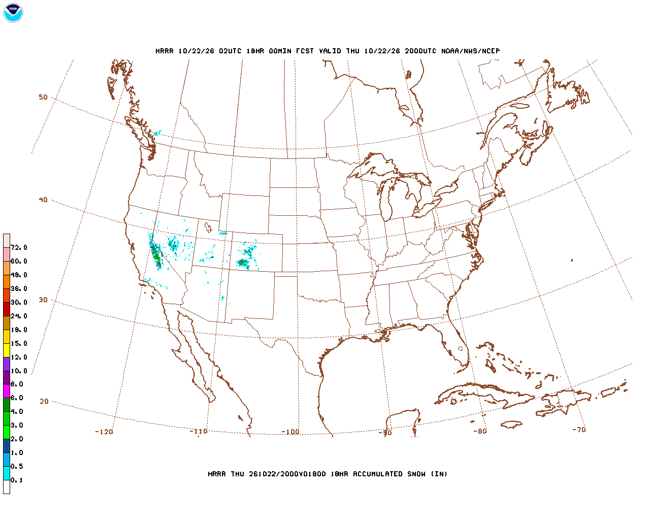 Click to enlarge the hourly snow forecast Latest 18 hour total precipitation forecast