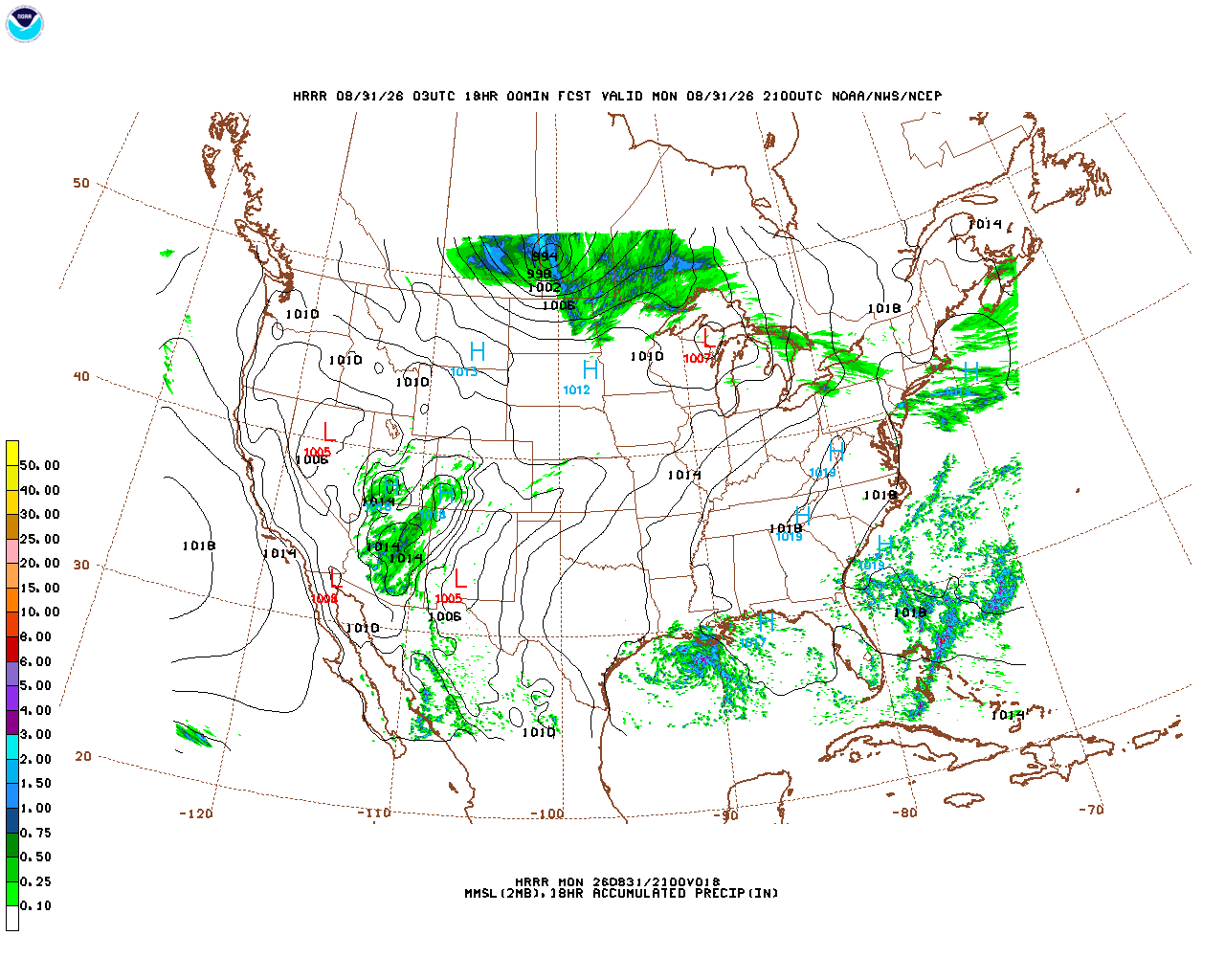 Latest 18 hour total precipitation forecast