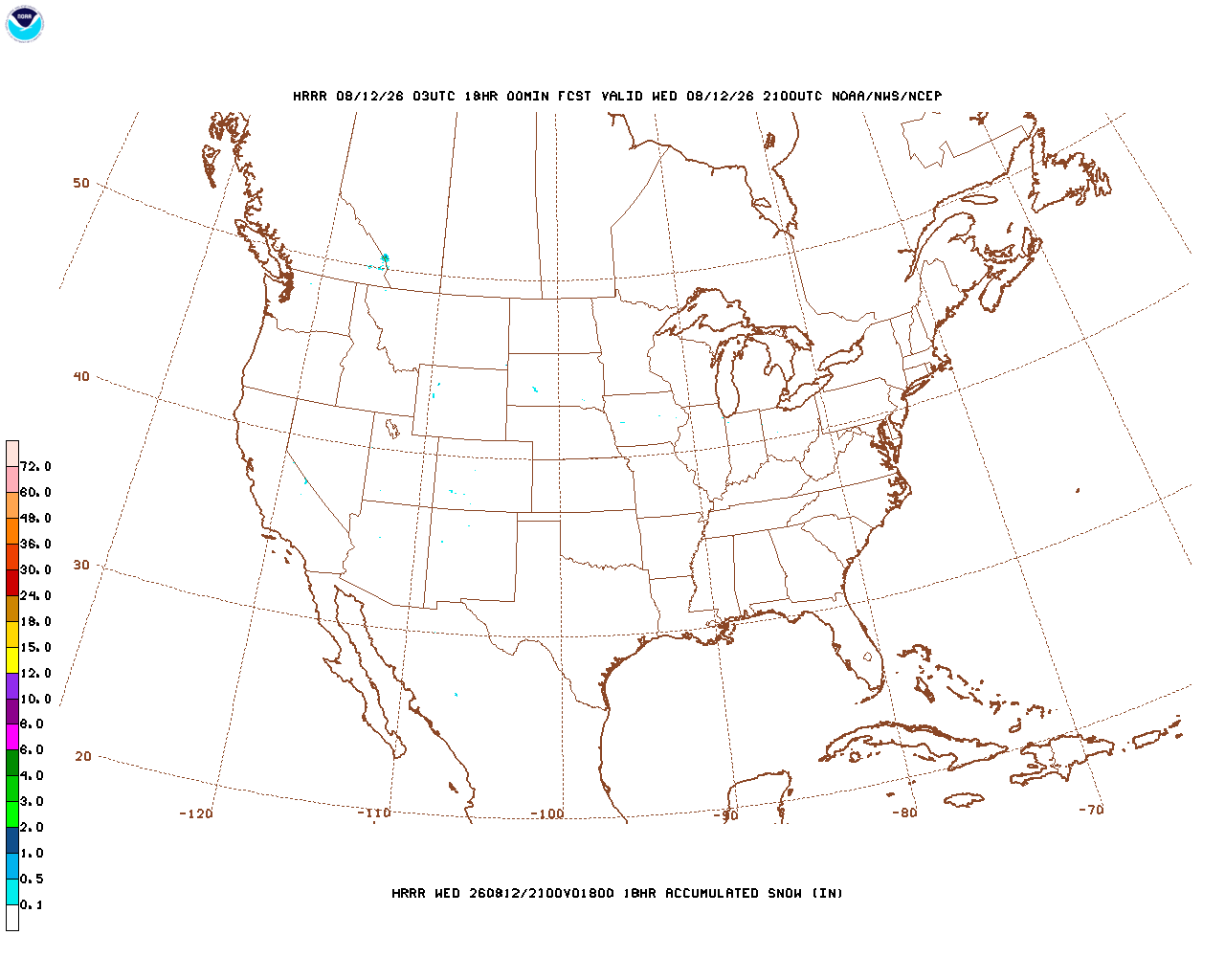 Click to enlarge the hourly snow forecast Latest 18 hour total precipitation forecast