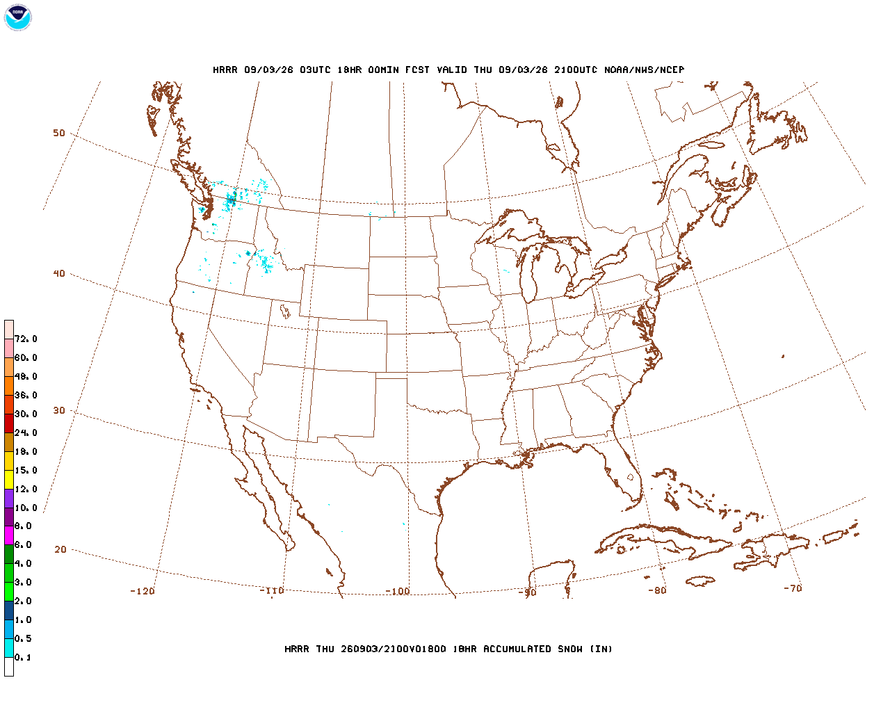 Click to enlarge the hourly snow forecast Latest 18 hour total precipitation forecast