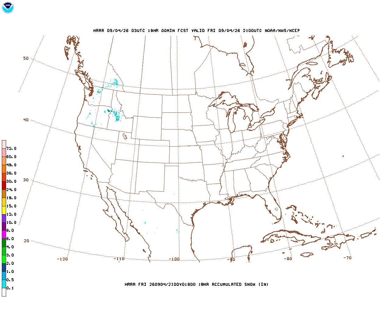 Click to enlarge the hourly snow forecast Latest 18 hour total precipitation forecast