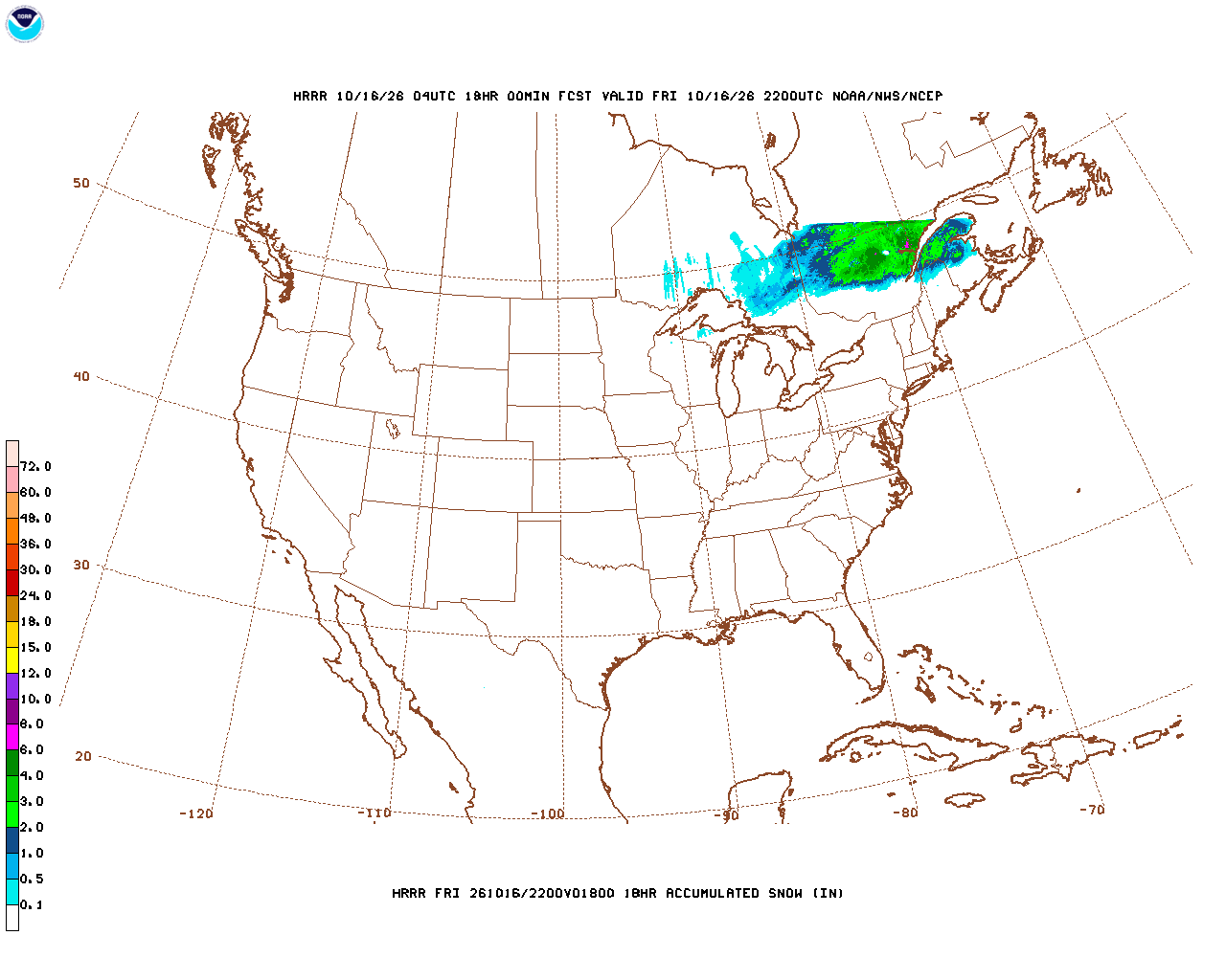 Click to enlarge the hourly snow forecast Latest 18 hour total precipitation forecast