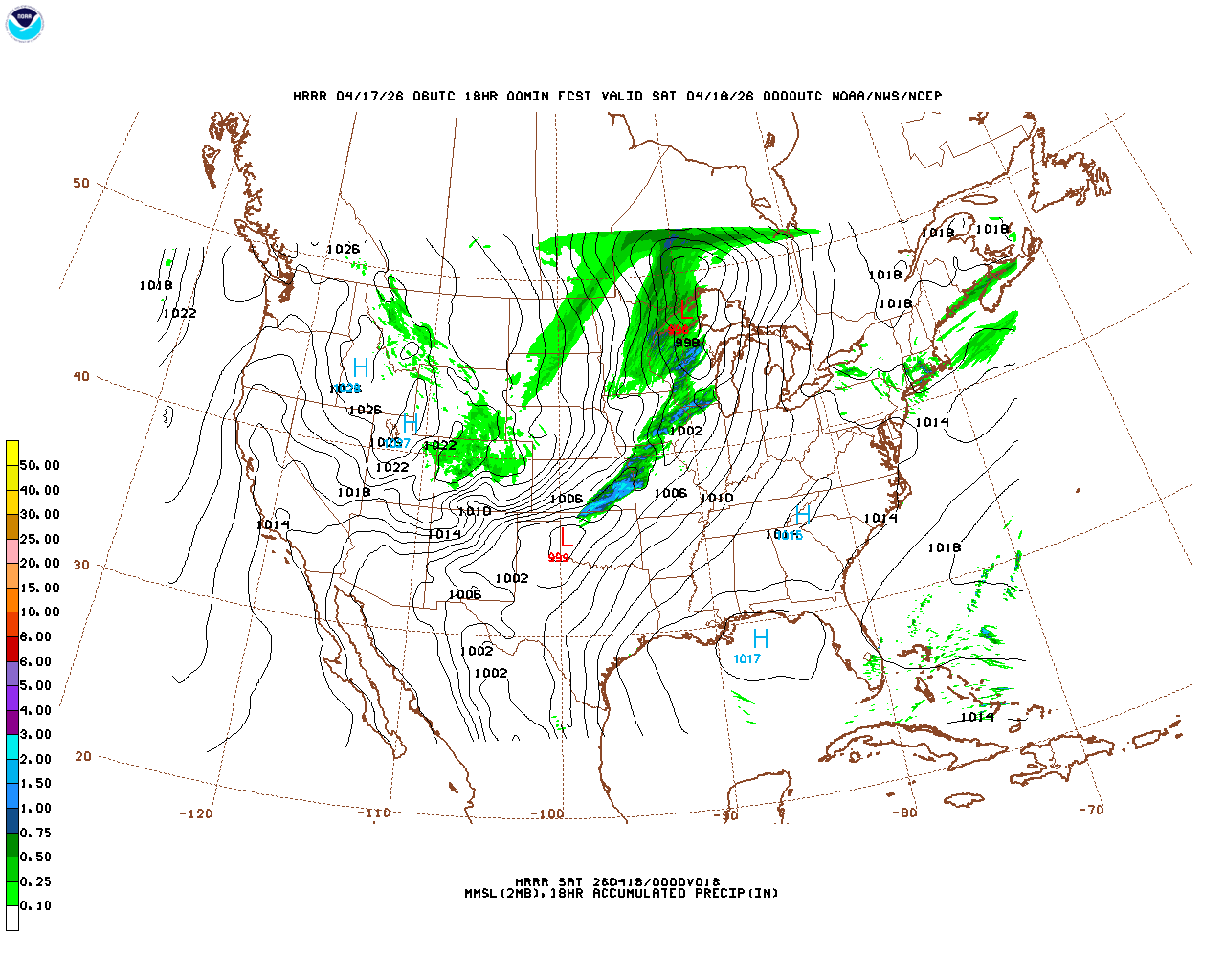 Latest 18 hour total precipitation forecast