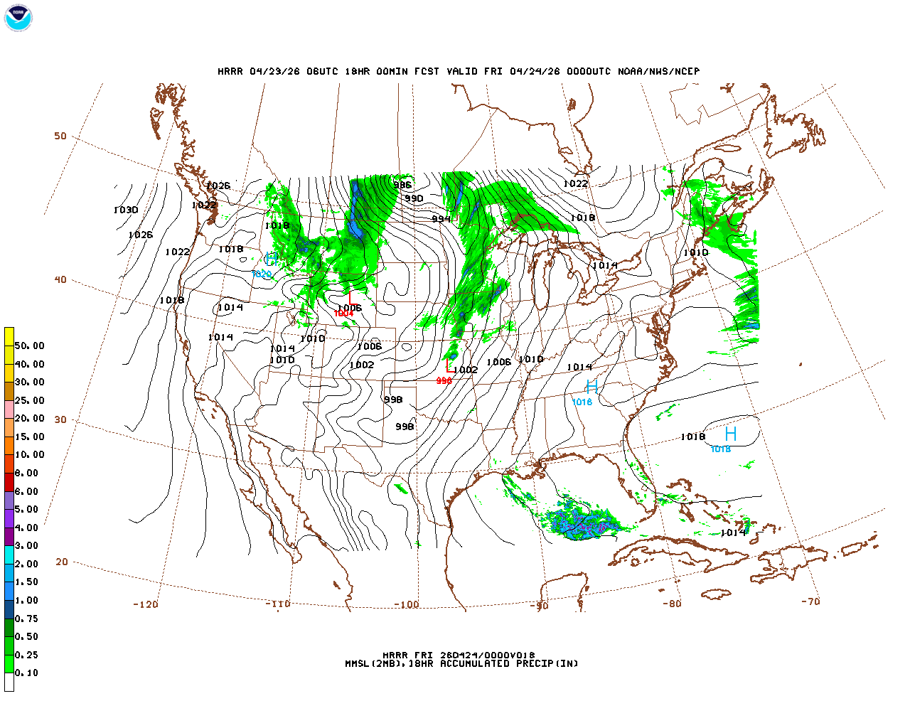 Latest 18 hour total precipitation forecast