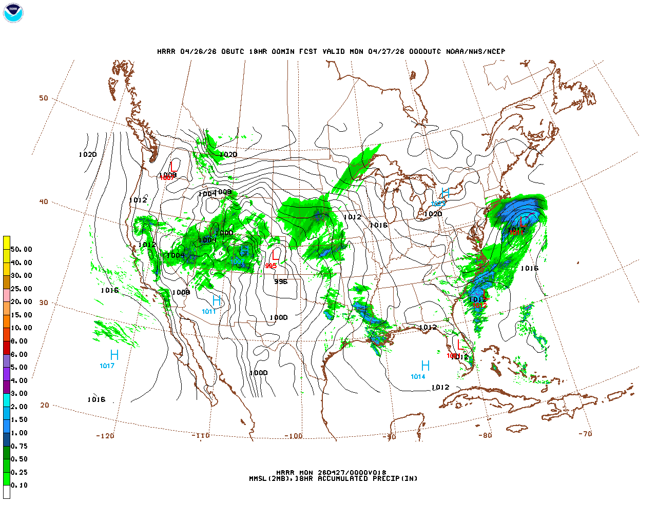 Latest 18 hour total precipitation forecast