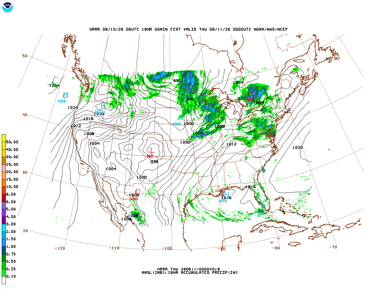 Latest 18 hour total precipitation forecast
