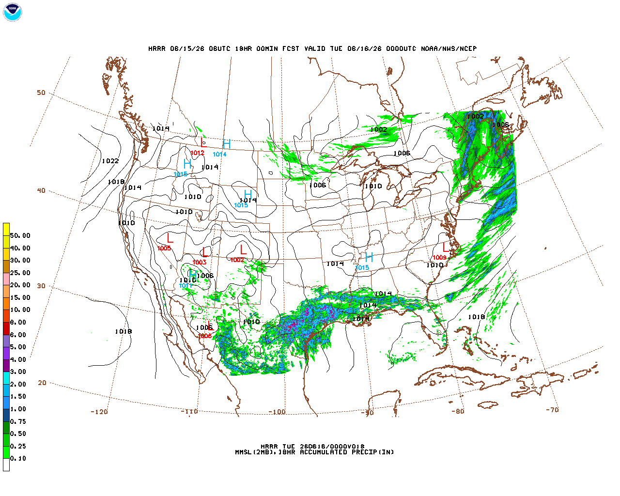 Latest 18 hour total precipitation forecast
