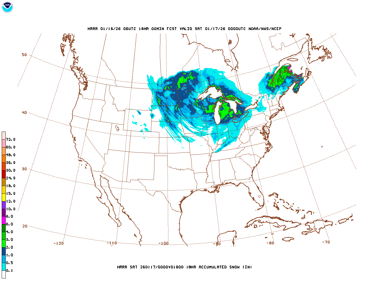 Latest 18 hour total precipitation forecast