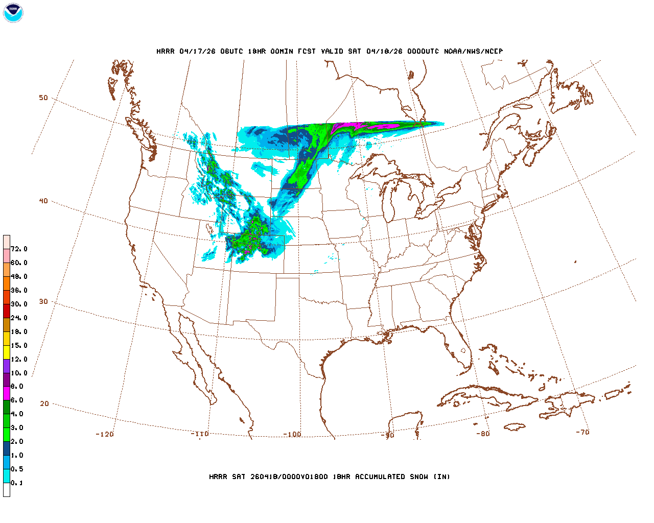 Latest 18 hour total precipitation forecast