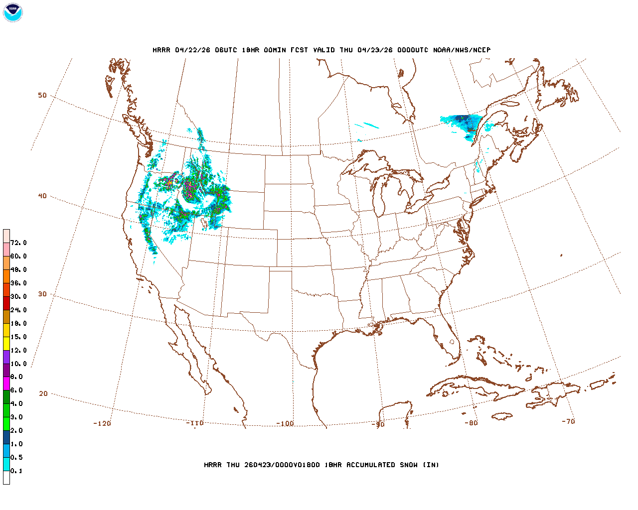 Latest 18 hour total precipitation forecast