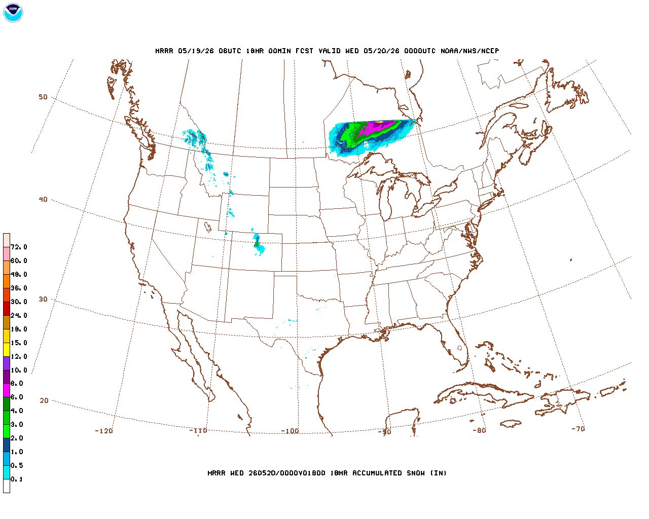 Latest 18 hour total precipitation forecast