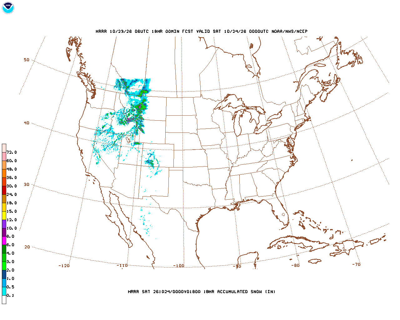 Click to enlarge the hourly snow forecast Latest 18 hour total precipitation forecast