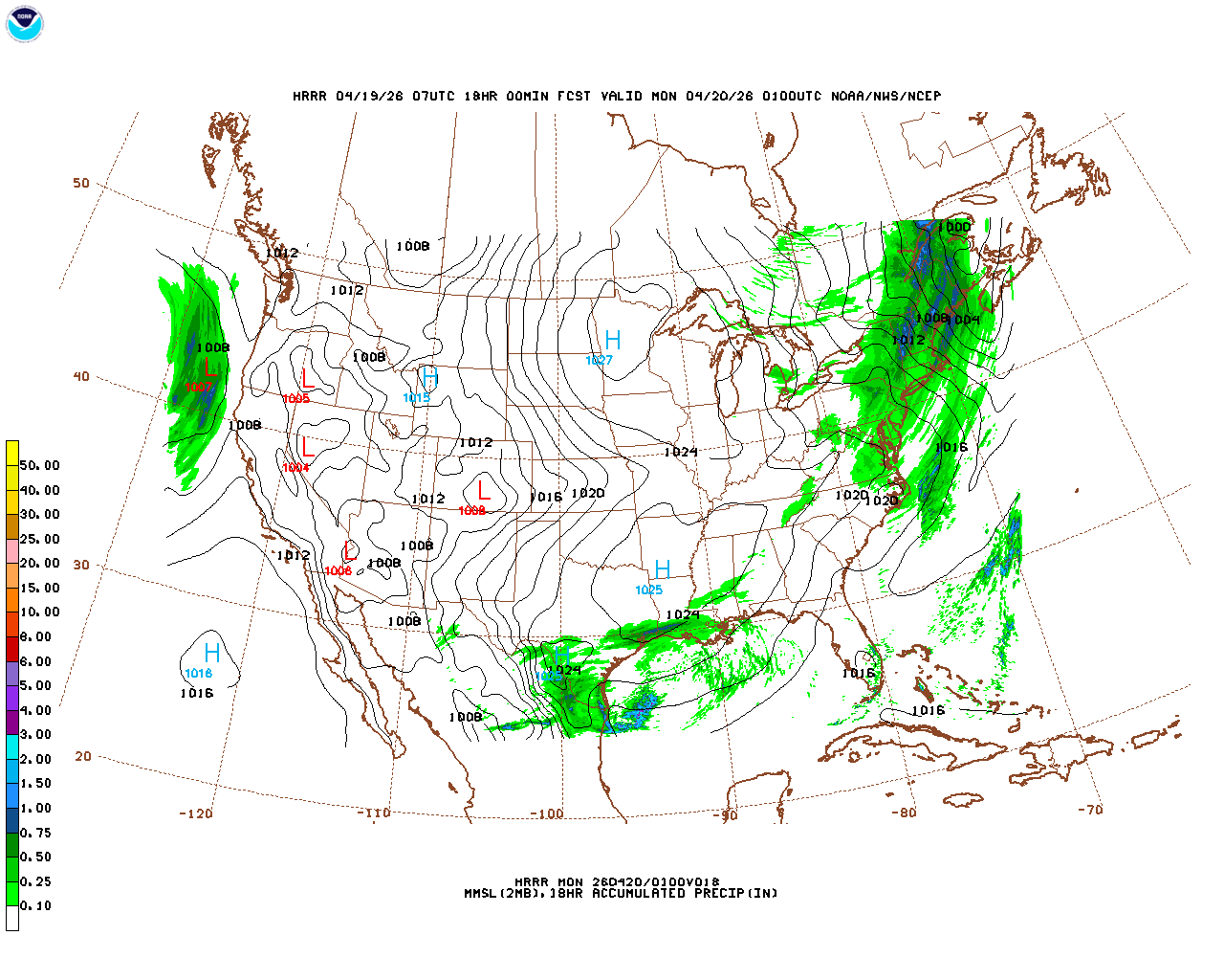 Latest 18 hour total precipitation forecast