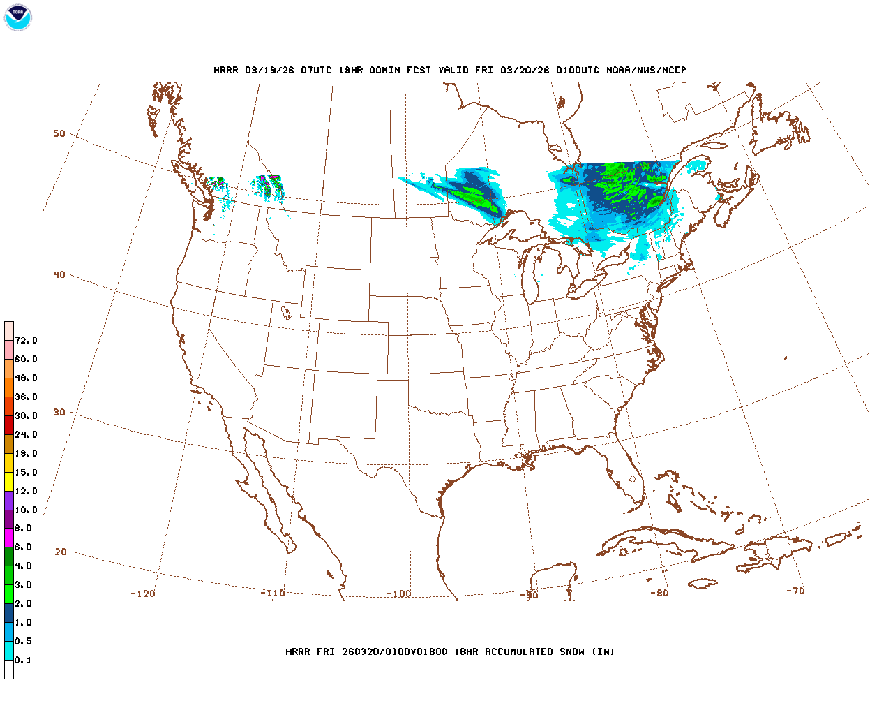Latest 18 hour total precipitation forecast