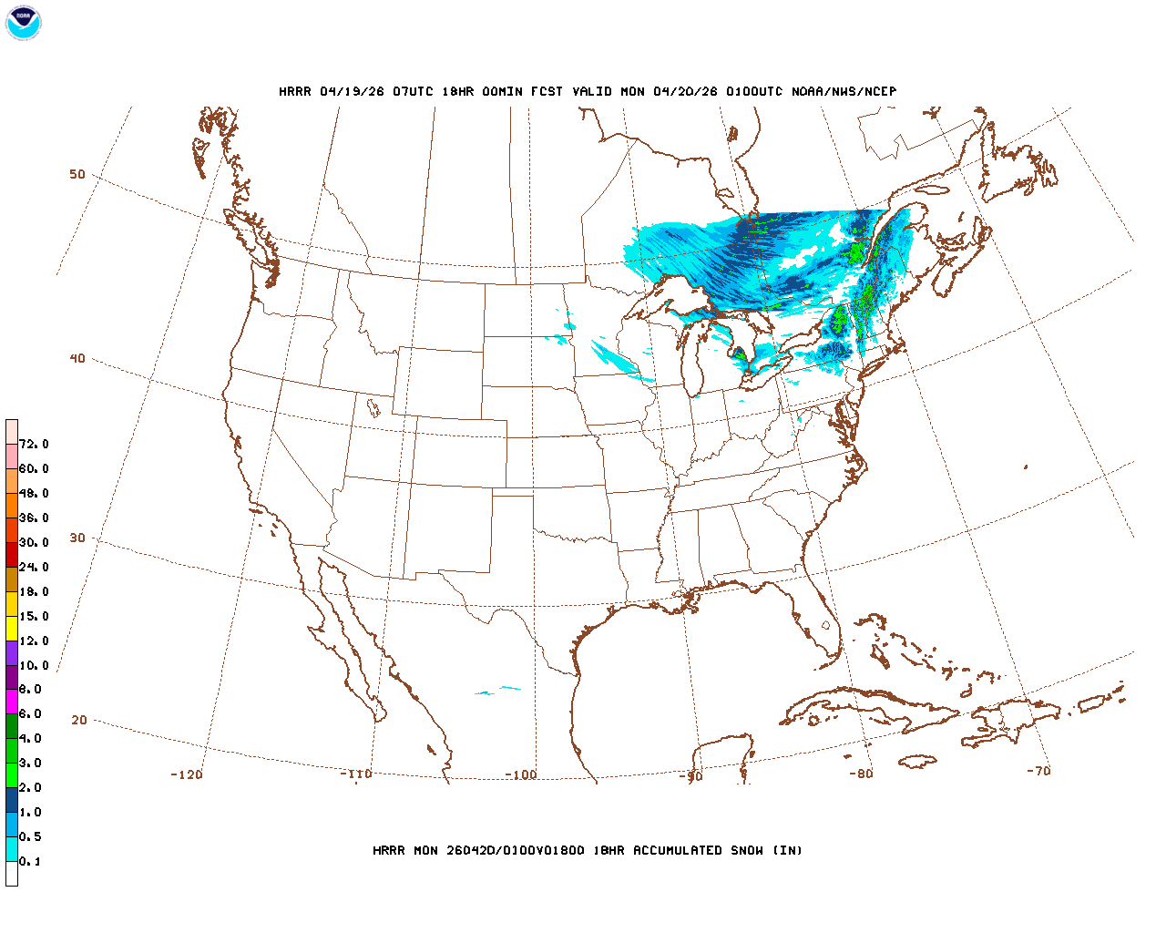 Latest 18 hour total precipitation forecast