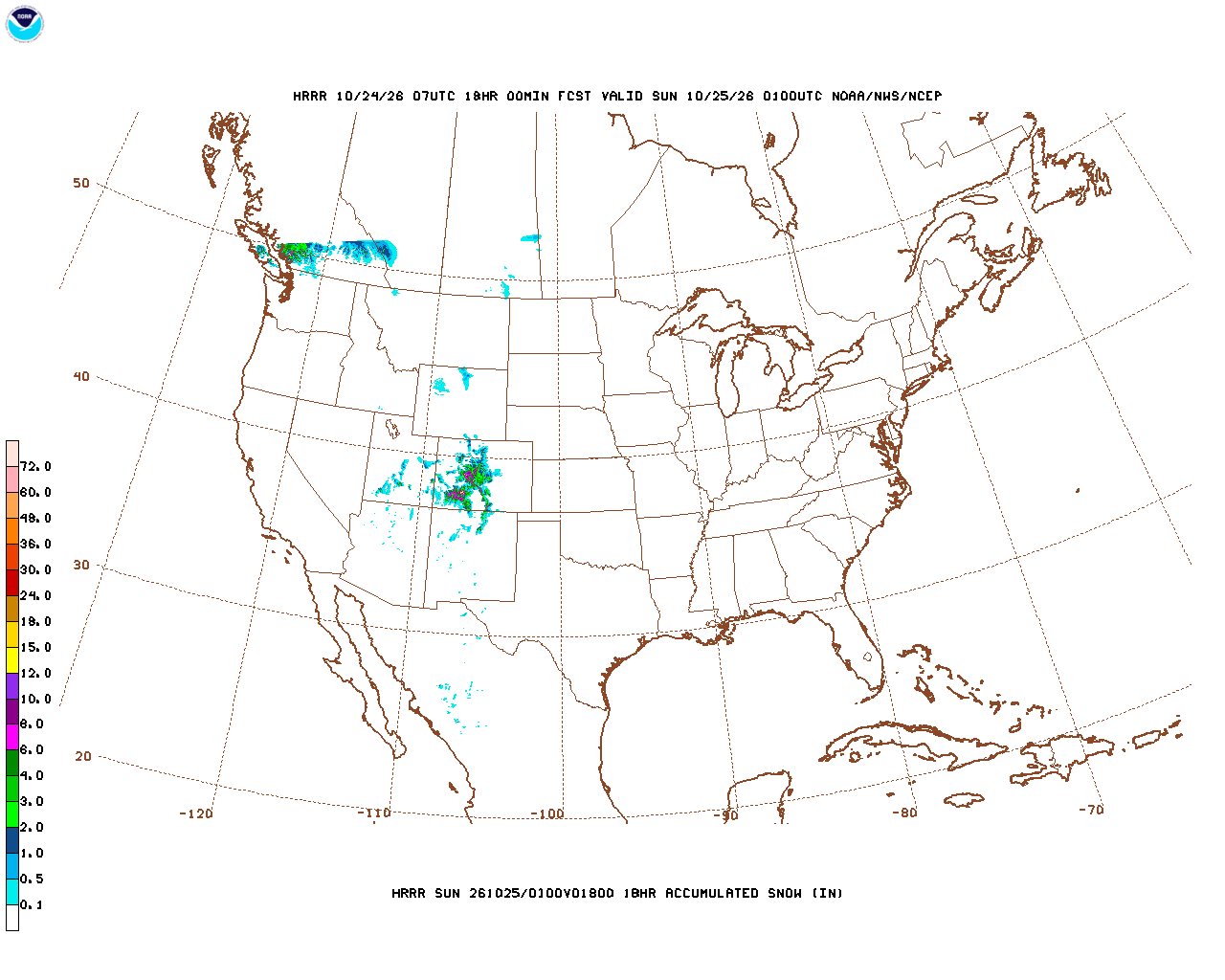 Click to enlarge the hourly snow forecast Latest 18 hour total precipitation forecast