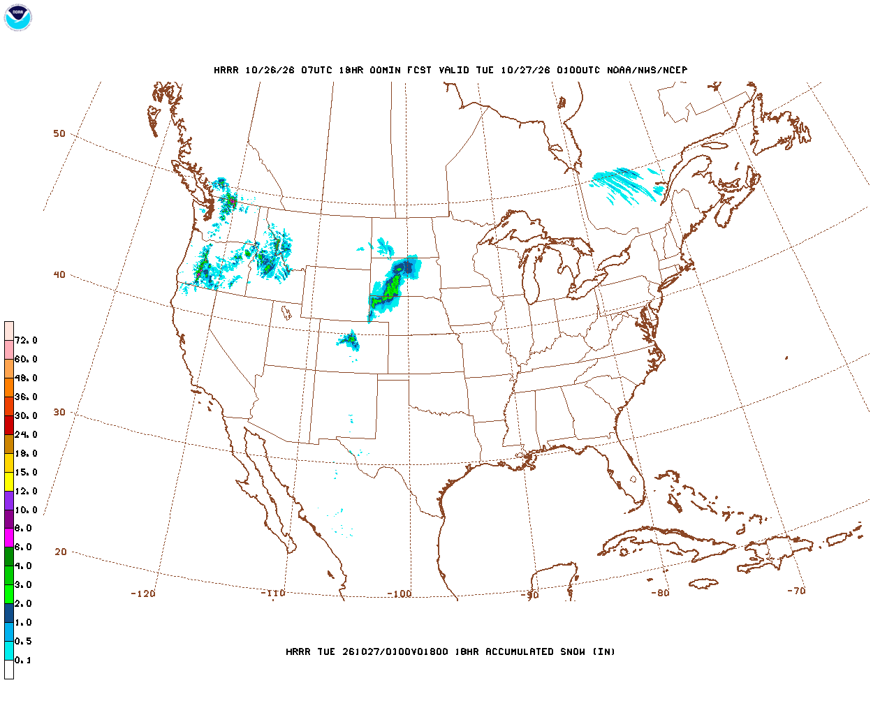 Click to enlarge the hourly snow forecast Latest 18 hour total precipitation forecast