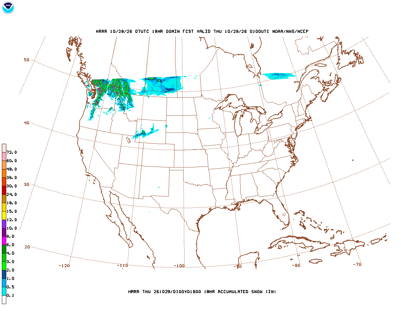 Click to enlarge the hourly snow forecast Latest 18 hour total precipitation forecast
