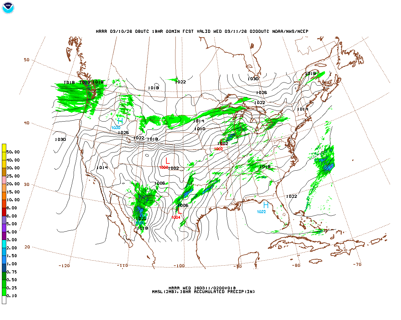 Latest 18 hour total precipitation forecast