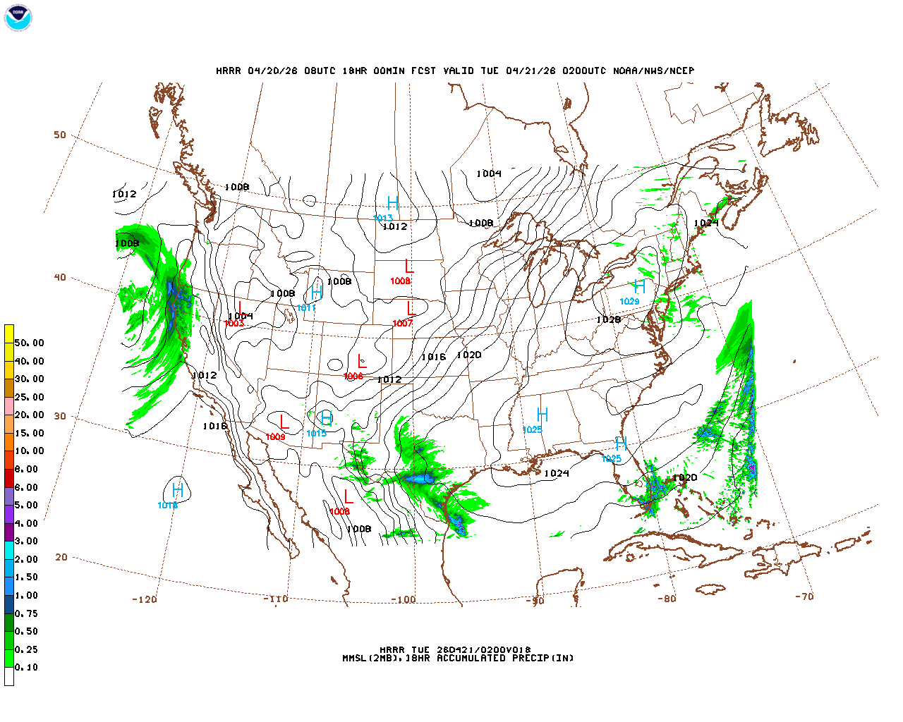 Latest 18 hour total precipitation forecast