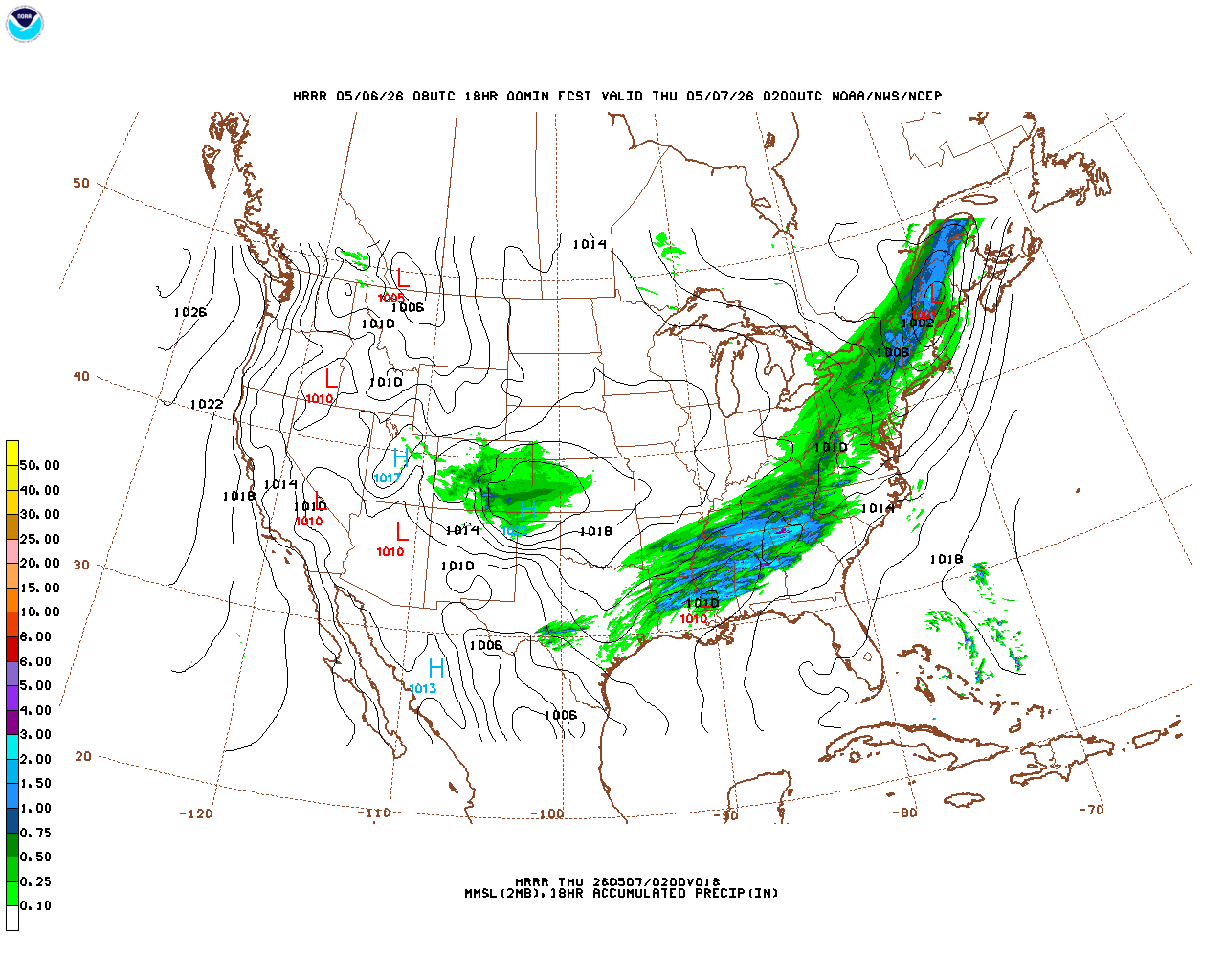 Latest 18 hour total precipitation forecast