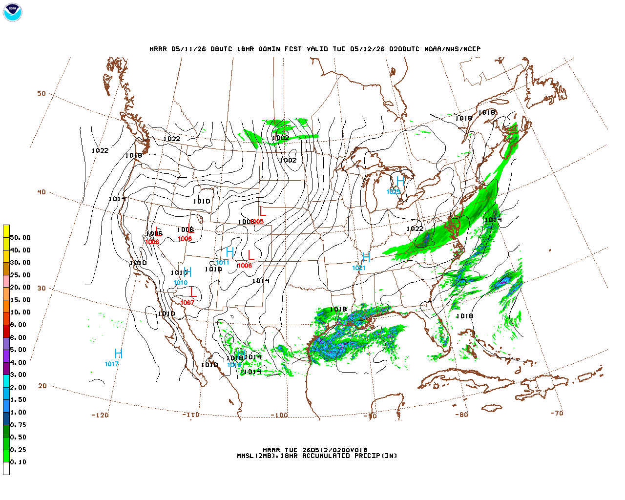 Latest 18 hour total precipitation forecast