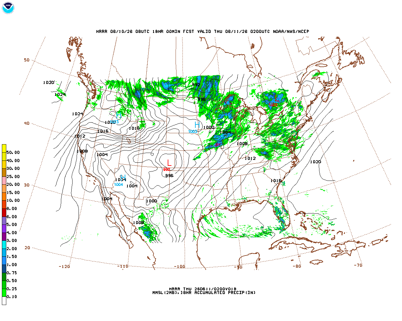 Latest 18 hour total precipitation forecast