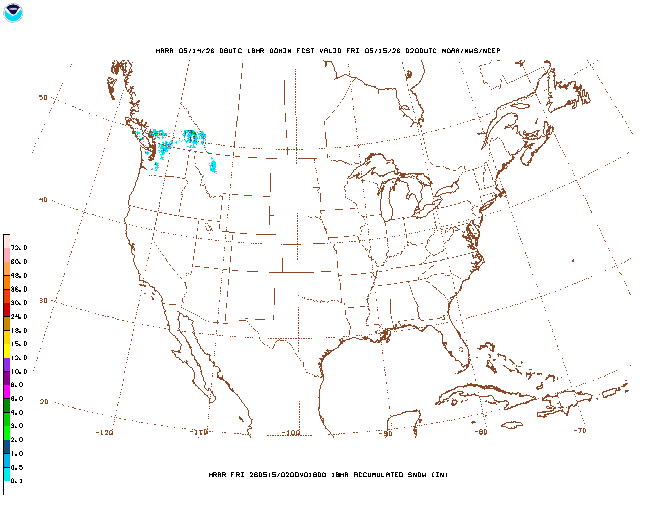 Click to enlarge the hourly snow forecast Latest 18 hour total precipitation forecast